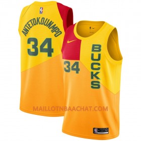 Maillot NBA Milwaukee Bucks Giannis Antetokounmpo 34 2018-19 Nike City Edition Jaune Swingman - Homme